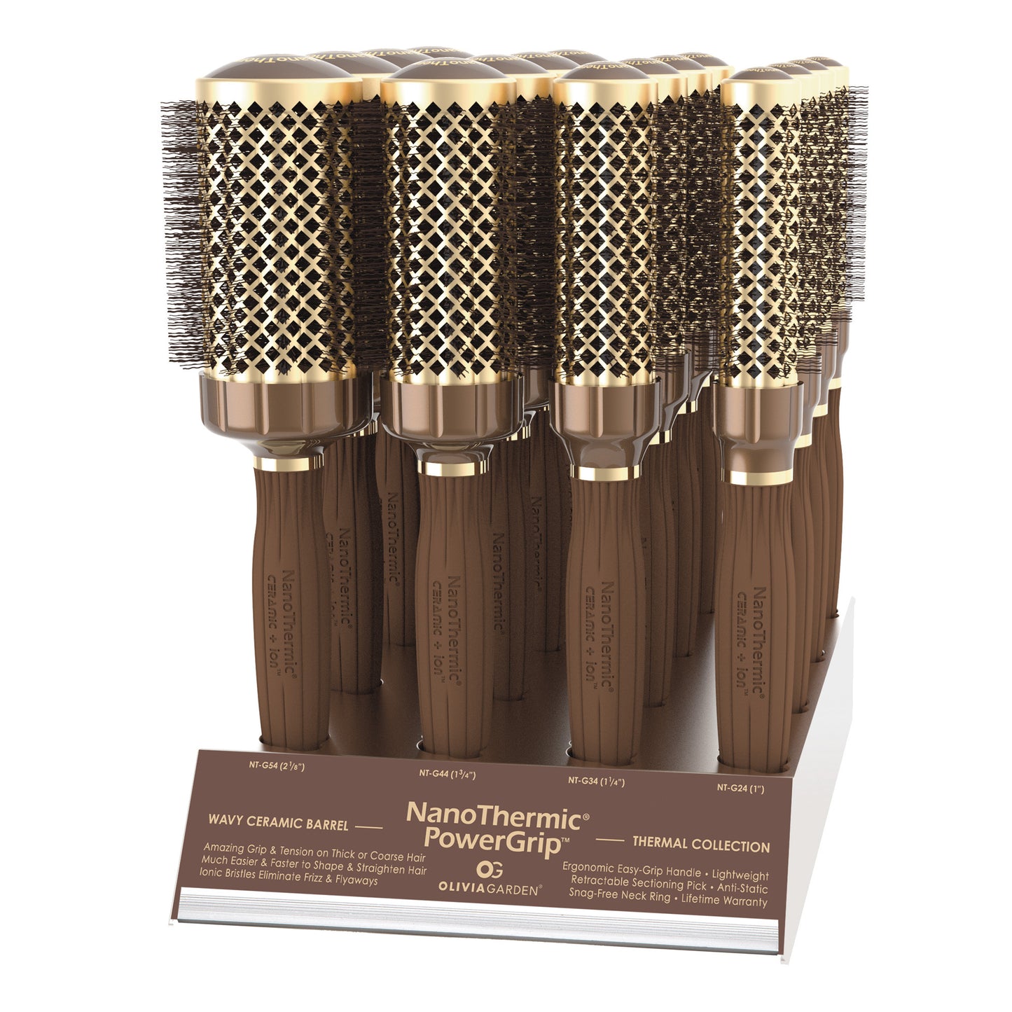 Olivia Garden Nano Power Grip Brush Display NT-GD16