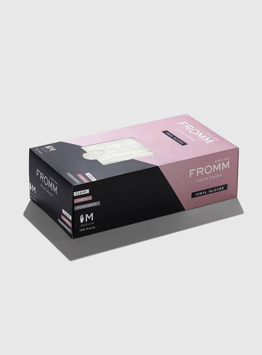 Fromm Medium Clear Vinyl Gloves Powdered, 100 Pack