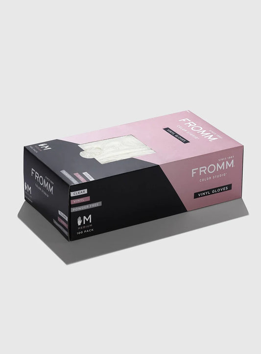 Fromm Medium Clear Vinyl Gloves Powder Free, 100 Pack